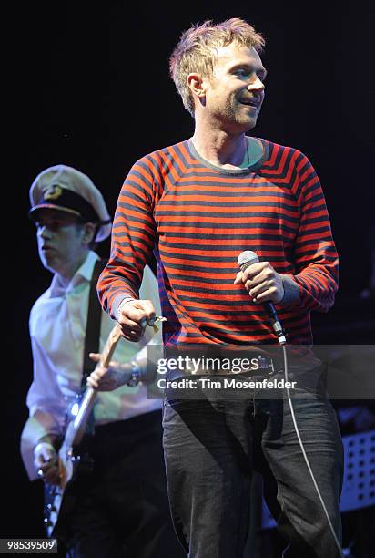 Mick Jones and Damon Albarn of The Gorillaz perform as part of the Coachella Valley Music and Arts Festival at the Empire Polo Fields on April 18,...