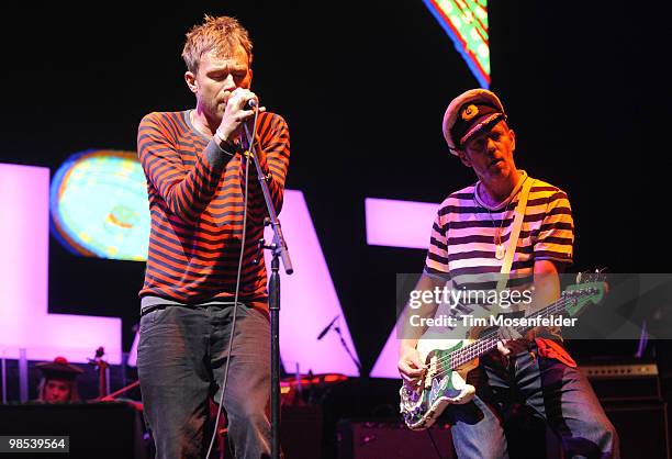 Damon Albarn and Paul Simonon of The Gorillaz perform as part of the Coachella Valley Music and Arts Festival at the Empire Polo Fields on April 18,...