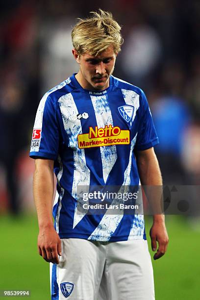 Lewis Holtby of Bochum looks dejected after loosing the Bundesliga match between 1. FC Koeln and VfL Bochum at RheinEnergieStadion on April 16 in...