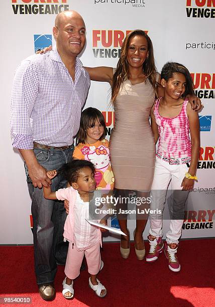 Stephen Belafonte, Melanie "Mel B" Brown and family attend the premiere of "Furry Vengeance" at Mann Bruin Theatre on April 18, 2010 in Westwood,...