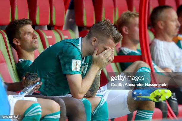 Marco Reus of Germany looks dejected following his sides defeat in the 2018 FIFA World Cup Russia group F match between Korea Republic and Germany at...