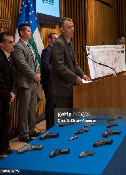 Chief of Detectives Dermot Shea speaks during a press conference about gang violence at New York City Police Department headquarters, June 27, 2018...