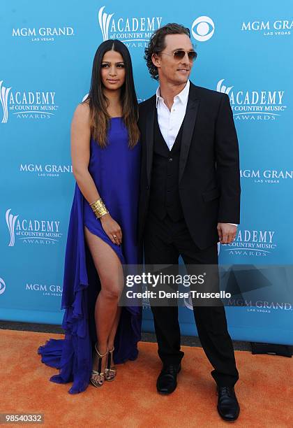 Actor Matthew McConaughey and Camila Alves arrive for the 45th Annual Academy of Country Music Awards at the MGM Grand Garden Arena on April 18, 2010...