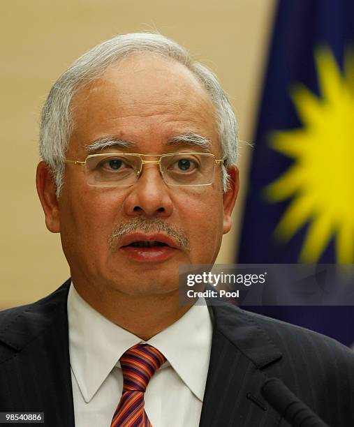 Prime Minister of Malaysia Najib Tun Razak meets with Japanese Prime Minister Yukio Hatoyama at the premier's official residence on April 19, 2010 in...