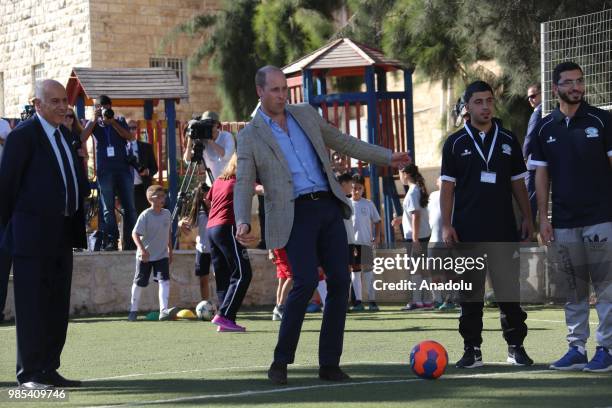 Duke of Cambridge Prince William attends an event that held by Palestinian Football Federation with the attendance of President of Palestinian...