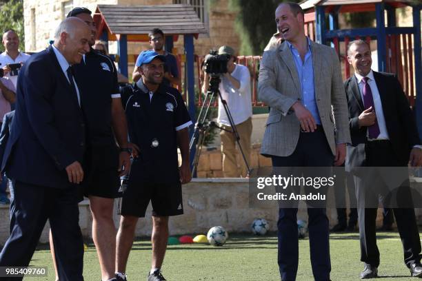 Duke of Cambridge Prince William attends an event that held by Palestinian Football Federation with the attendance of President of Palestinian...