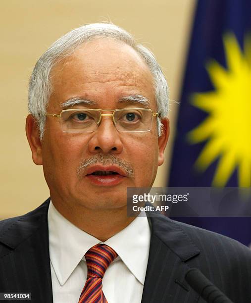 Malaysia's Prime Minister Najib Razak speaks during a joint news conference with Japanese Prime Minister Yukio Hatoyama at the latter's official...