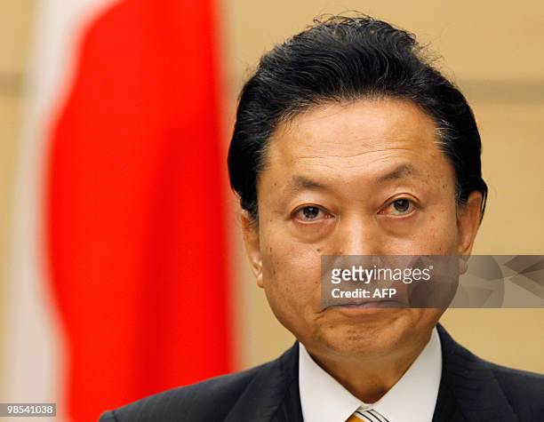 Japanese Prime Minister Yukio Hatoyama speaks during a joint news conference with Malaysia's Prime Minister Najib Razak in Tokyo on April 19, 2010....