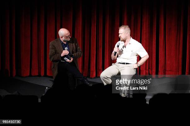 Moderator Joe Neumaier and actor Ben Foster on stage during The Academy of Motion Picture Arts and Sciences official academy screening of "Leave No...