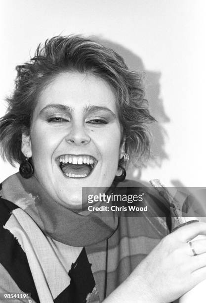 Singer Alison Moyet laughing, 23rd November 1984. Formerly the singer with 'Yazoo', Moyet went on to record as a solo artist. .