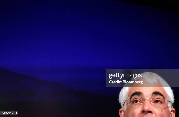 Alistair Darling, U.K. Chancellor of the exchequer, pauses during a press conference in London, U.K., on Monday, April 19, 2010. Prime Minister...