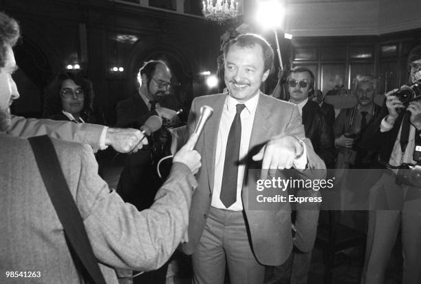 Ken Livingstone, leader of the Greater London Council , pictured laughing as he meets the press at an unspecified event. London, 21st September 1984....