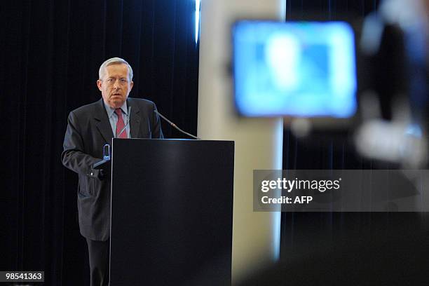 French Air France-KLM airline company director general Pierre-Henri Gourgeon speaks during a press conference at Air France headquarters near Roissy...