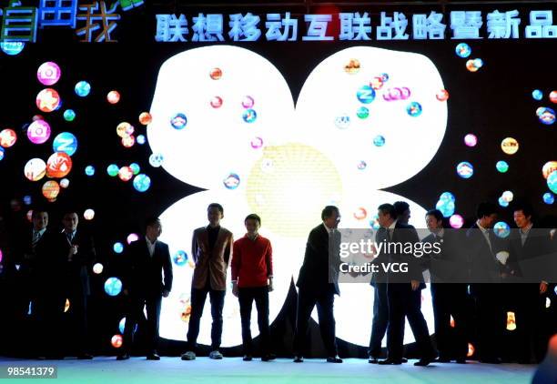 Lenovo Group's chairman Liu Chuanzhi attends the launching ceremony of LePhone on April 19, 2010 in Beijing, China.