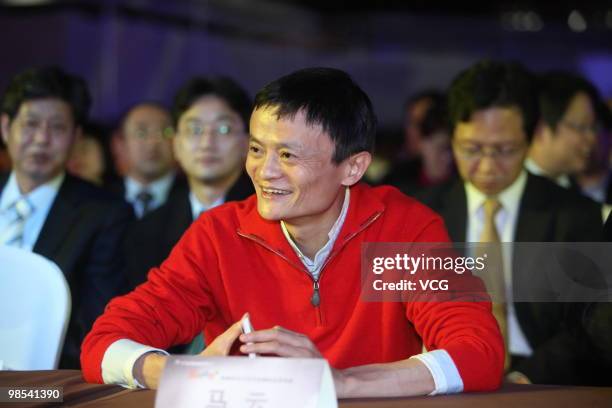 Ma Yun, chairman of Alibaba Group, attends the launching ceremony of LePhone on April 19, 2010 in Beijing, China.