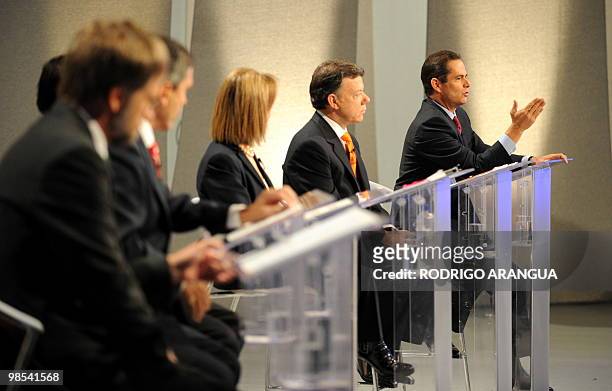 Presidential candidate German Vargas Lleras , for the Radical Change Party, speaks during a televised debate on April 18 in Bogota. Colombia will...