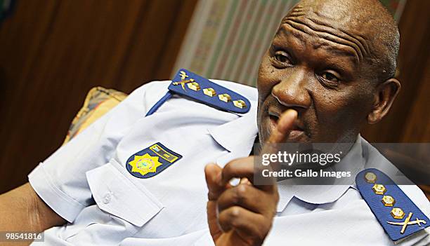 South African Police Major-General Bheki Cele announces the return to the ranks of the Apartheid era government in the South African police force on...