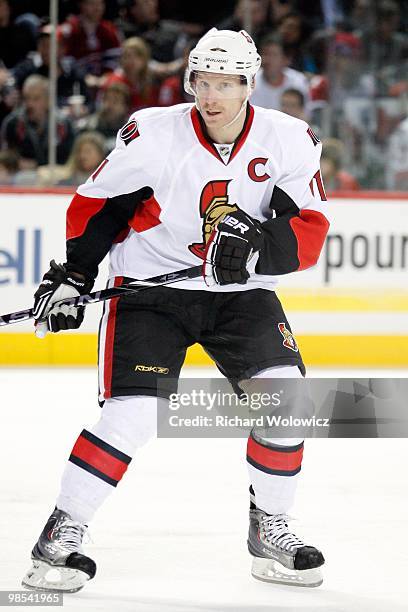 Daniel Alfredsson of the Ottawa Senators skates during the NHL game against the Montreal Canadiens on March 22, 2010 at the Bell Centre in Montreal,...