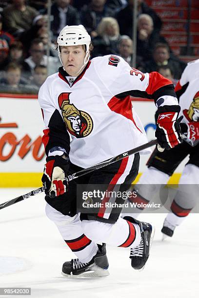 Matt Carkner of the Ottawa Senators skates during the NHL game against the Montreal Canadiens on March 22, 2010 at the Bell Centre in Montreal,...