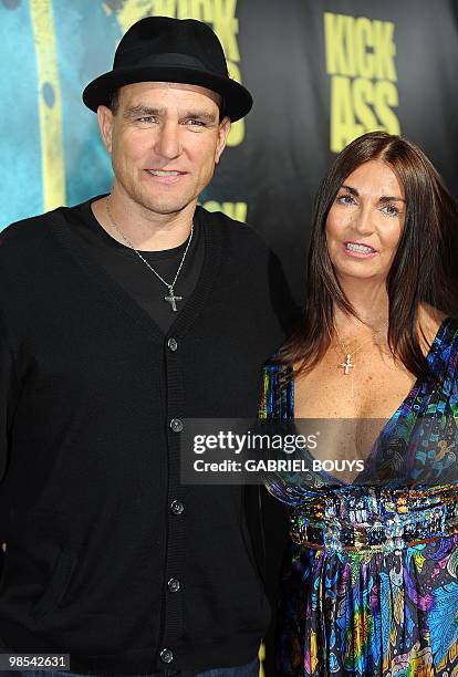 Actor Vinnie Jones arrives with his wife Tanya Jones at the premiere of "Kick-Ass" in Hollywood, California on April 13, 2010. AFP PHOTO / GABRIEL...