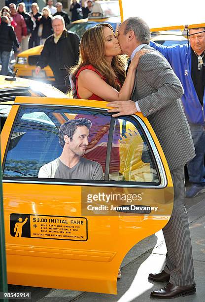 Jennifer Lopez and Matt Lauer leave NBC's "Today Show" on April 19, 2010 in New York City.