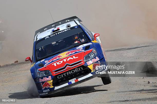 Sebastien Loeb of France and Daniel Elena of Monaco compete in their Citroen C4 Total during the first leg of the WRC Rally of Turkey on April 17,...