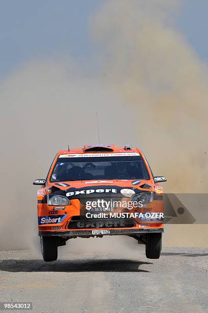 Henning Solberg of Norway and Ilka Minor of Austria compete in their Stobart Ford Focus during the first leg of the WRC Rally of Turkey on April 17...