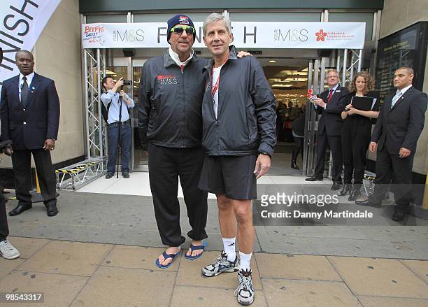 Ian Botham and Stuart Rose attend a photocall at end of Ian Botham's Beefy's Great Forget-Me-Not walk in aid of Leukaemia Research on April 19, 2010...