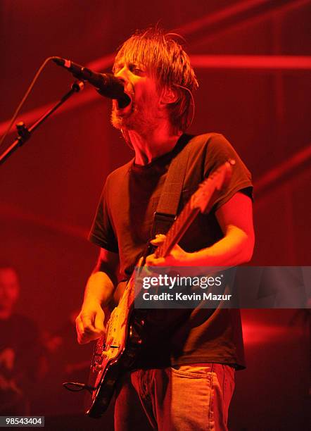 Thom Yorke of Atoms for Peace performs during the Day 3 of the Coachella Valley Music & Arts Festival 2010 at the Empire Polo Field on April 18, 2010...