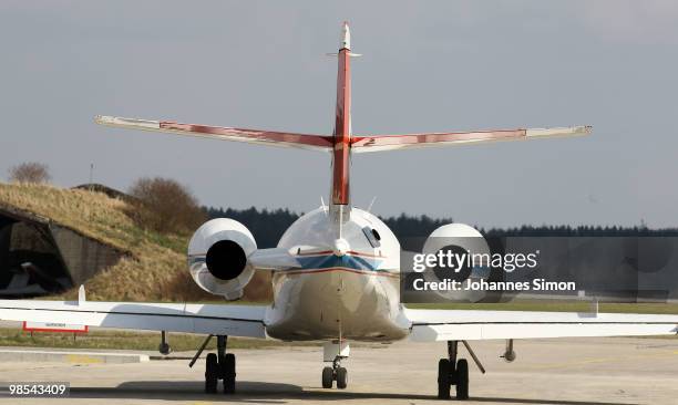 Test airplane rolls out starting to measure ash in airspace on April 19, 2010 in Oberpfaffenhofen, Germany. Scientists from the German Aerospace...