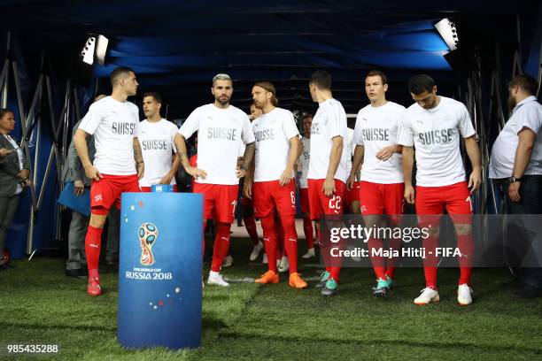 The Switzerland team wait in the tunnel before the warm up prior to the 2018 FIFA World Cup Russia group E match between Switzerland and Costa Rica...