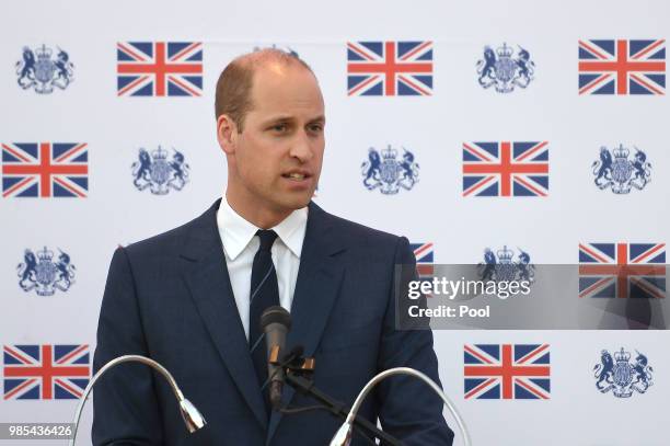 Prince William, Duke of Cambridge speaks during a reception in the residence of the British Consul-General in Jerusalem during his official tour of...