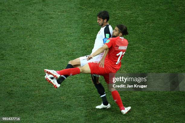 Bryan Ruiz of Costa Rica is challenged by Ricardo Rodriguez of Switzerland during the 2018 FIFA World Cup Russia group E match between Switzerland...