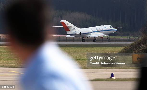 Test airplane takes off to measure ash in airspace on April 19, 2010 in Oberpfaffenhofen, Germany. Scientists from the German Aerospace Center DLR...