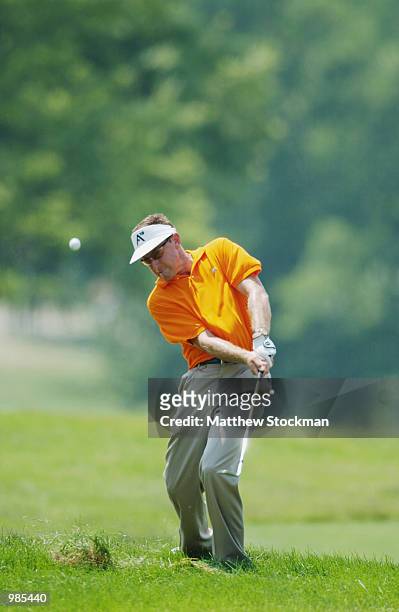 Robert Allenby of Australia hits out of the rough on the fifth hole during the final round of the Advil Western Open July 7, 2002 at Cog Hill Golf...