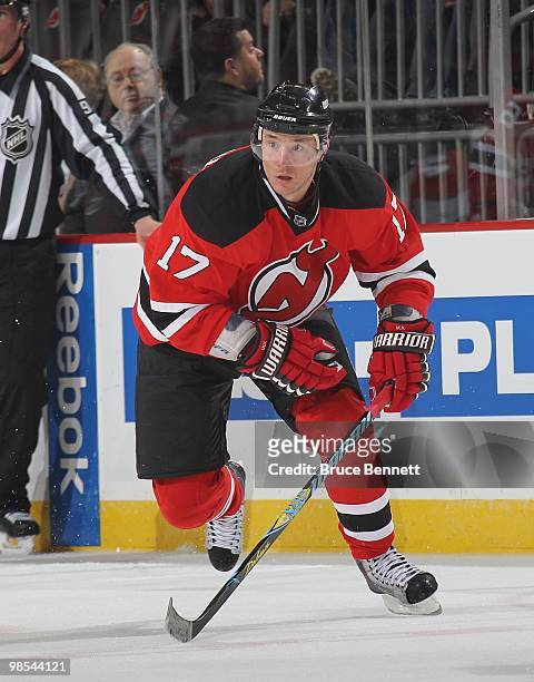 Ilya Kovalchuk of the New Jersey Devils skates against the Philadelphia Flyers in Game Two of the Eastern Conference Quarterfinals during the 2010...