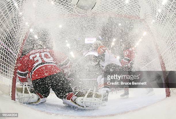 The Philadelphia Flyers and the New Jersey Devils batttle in Game Two of the Eastern Conference Quarterfinals during the 2010 NHL Stanley Cup...