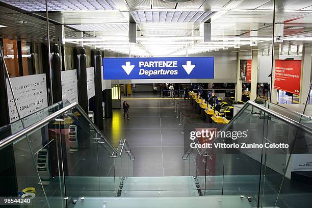 General view of the Linate Airport on April 19, 2010 in Milan, Italy. The airport was closed due to the cloud of volcanic ash from Volcano...