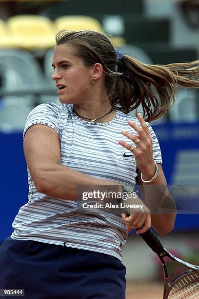 Amelie Mauresmo of France in action during her 6-2, 3-6, 6-3 victory over Daniela Hantuchova of Slovakia in the Third Round of the Italian Open at...