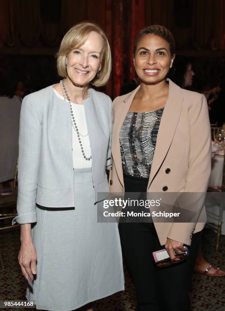 Judy Woodruff and Keisha Sutton-James attend The Gracies, presented by the Alliance for Women in Media Foundation at Cipriani 42nd Street on June 27,...