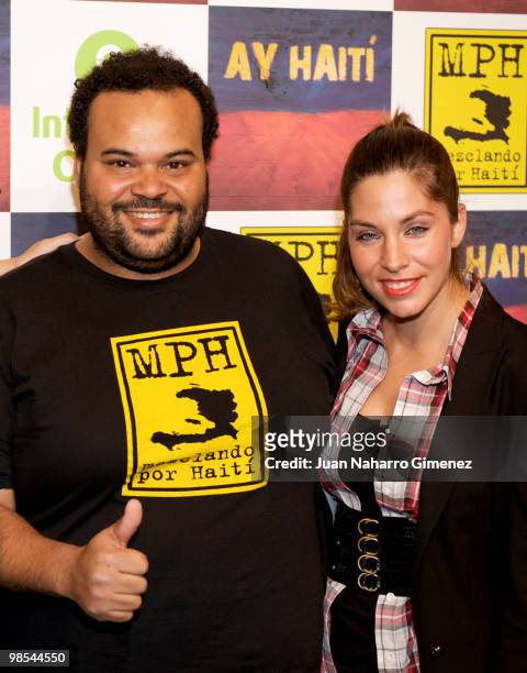 Carlos Jean and Leire Martinez attend the presentation of the song 'Ay Haiti' during a press conference held at Cata Studios on April 19, 2010 in...
