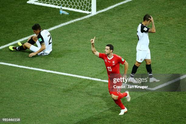 Blerim Dzemaili of Switzerland celebrates after scoring his team's first goal during the 2018 FIFA World Cup Russia group E match between Switzerland...
