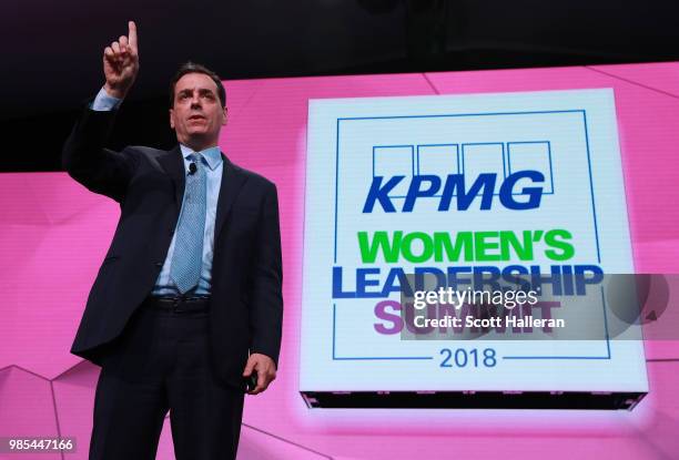 Dan Pink speaks on stage during the KPMG Women's Leadership Summit prior to the start of the KPMG Women's PGA Championship at Kemper Lakes Golf Club...