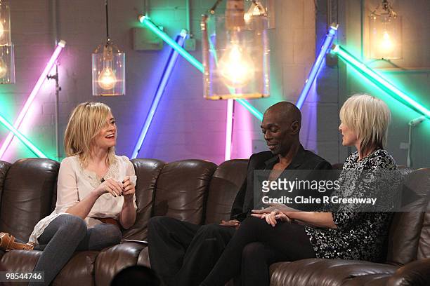 Radio One DJ Edith Bowman interviews Maxi Jazz and Sister Bliss of Faithless during a recording of the 'Evo Music Rooms' for Channel 4, in...