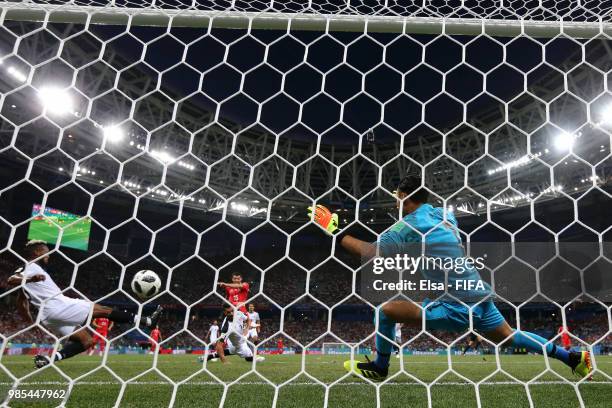 Blerim Dzemaili of Switzerland scores his team's first goal past Keylor Navas of Costa Rica during the 2018 FIFA World Cup Russia group E match...