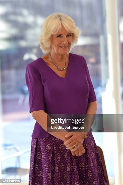 Camilla, Duchess of Cornwall attends The Royal Society of Literature '40 Under 40' fellow induction at The British Library on June 27, 2018 in...