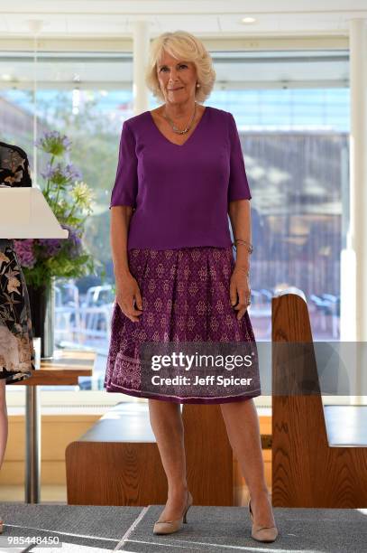 Camilla, Duchess of Cornwall attends The Royal Society of Literature '40 Under 40' fellow induction at The British Library on June 27, 2018 in...