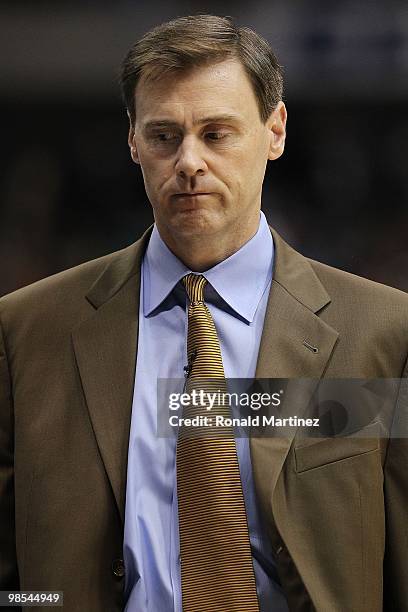 Head coach Rick Carlisle of the Dallas Mavericks in Game One of the Western Conference Quarterfinals during the 2010 NBA Playoffs at American...