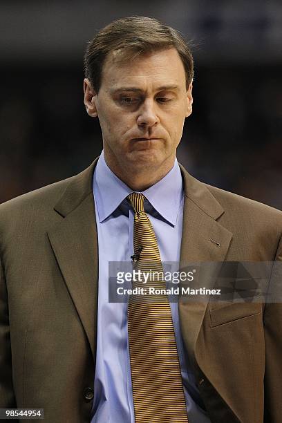 Head coach Rick Carlisle of the Dallas Mavericks in Game One of the Western Conference Quarterfinals during the 2010 NBA Playoffs at American...