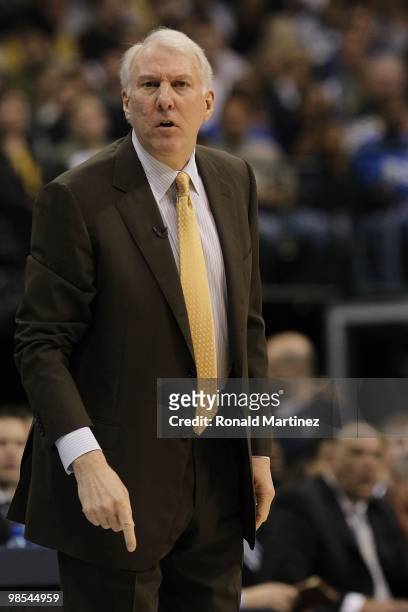 Head coach Gregg Popovich of the San Antonio Spurs in Game One of the Western Conference Quarterfinals during the 2010 NBA Playoffs at American...